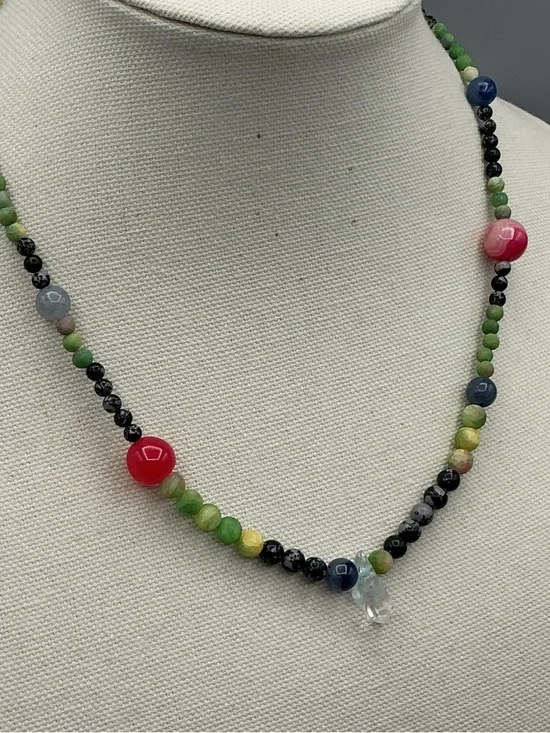 Handcrafted Multicolor Bead Necklace with Pink Drop Earrings - Picture 8 of 9